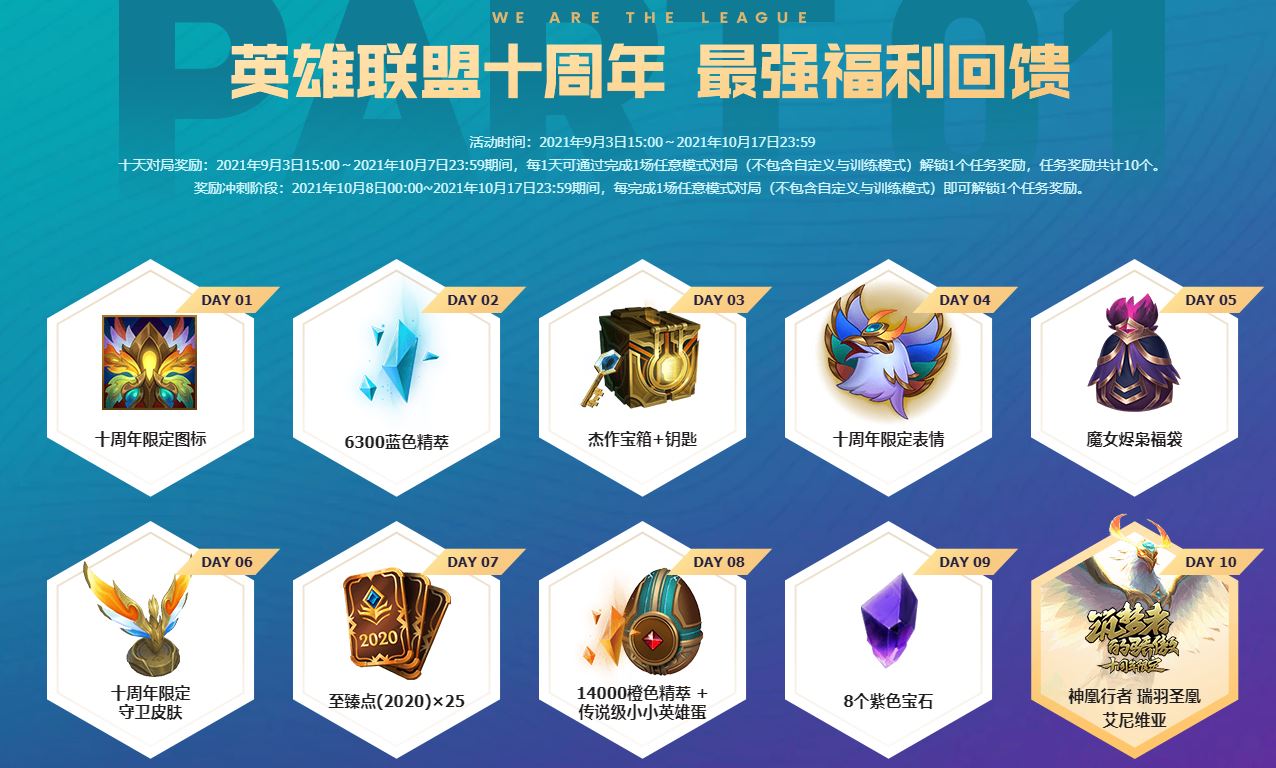 英雄联盟十周年,免费领取限定皮肤