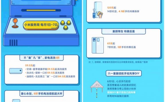 小米品质服务周：0元屏幕贴膜+5折更换电池盖+4.9折特惠换屏